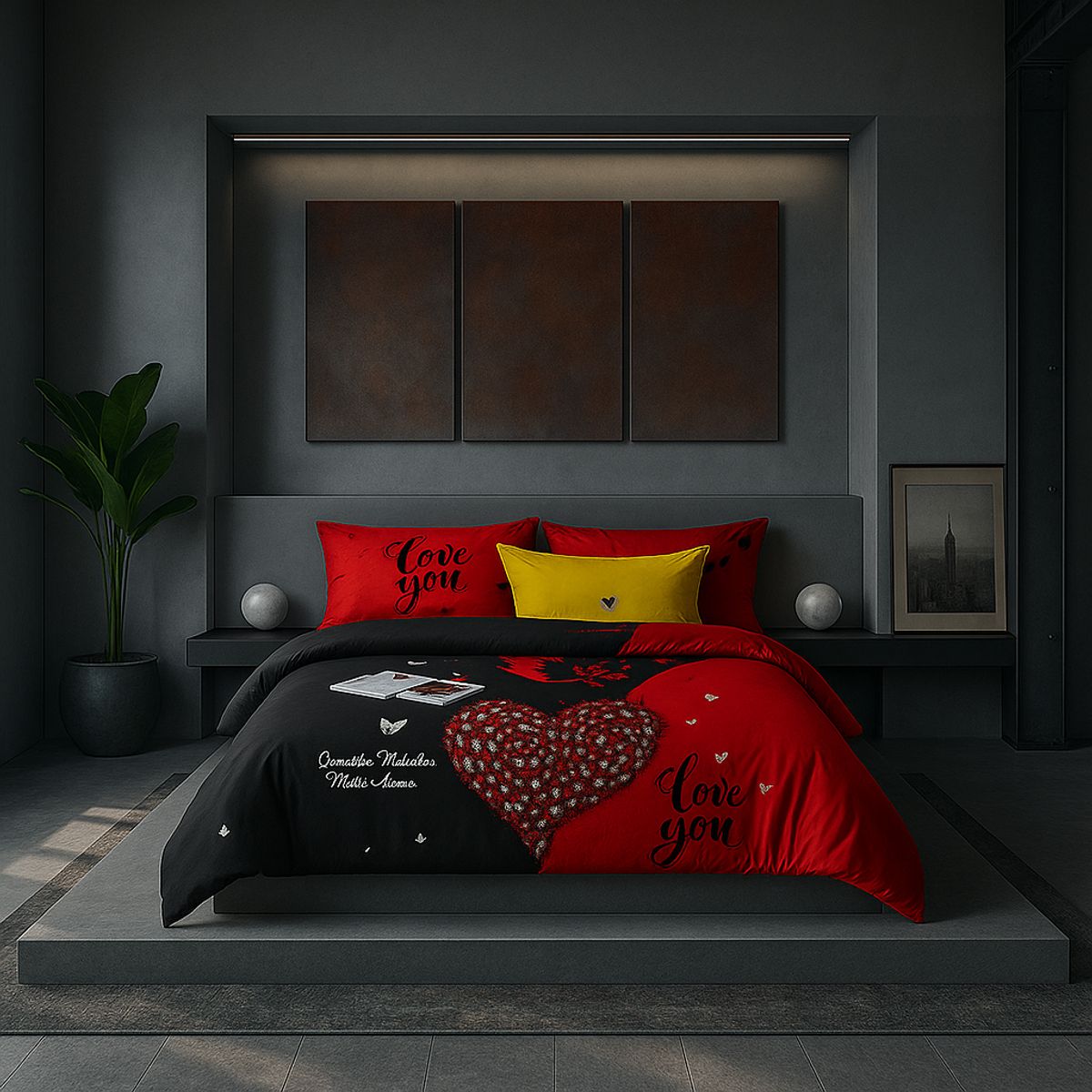 ARMONIA - Juego de cama cama Queen de 2 plazas diseño Corazón Rojo 2 Plazas 620