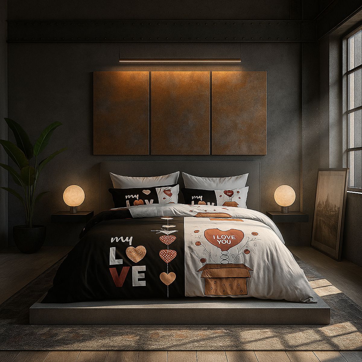 ARMONIA - Set de sábanas cama Queen de 2 plazas diseño My Love modelo 638
