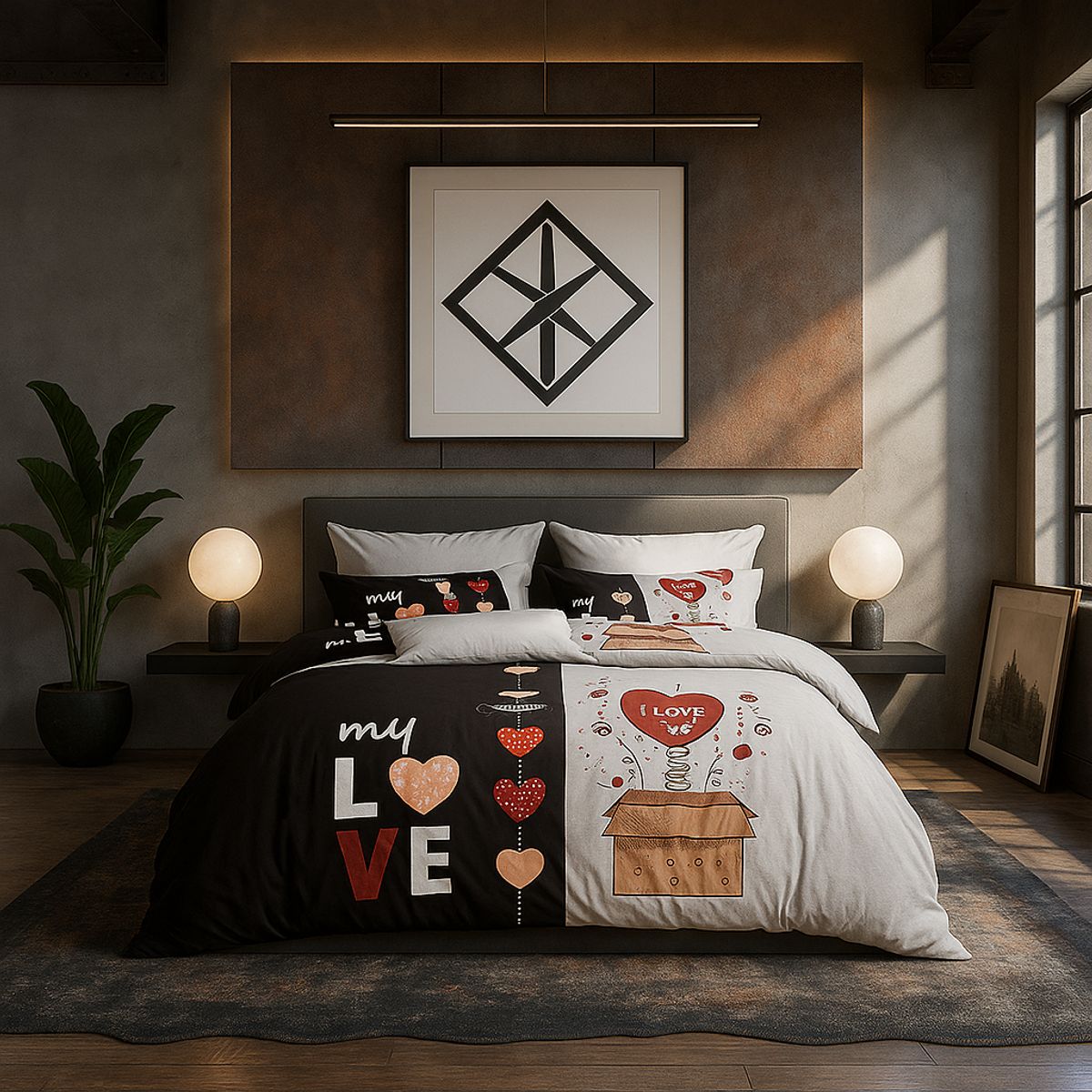 ARMONIA - Juego de sábanas Queen para cama de 2 plazas diseño My Love modelo 638