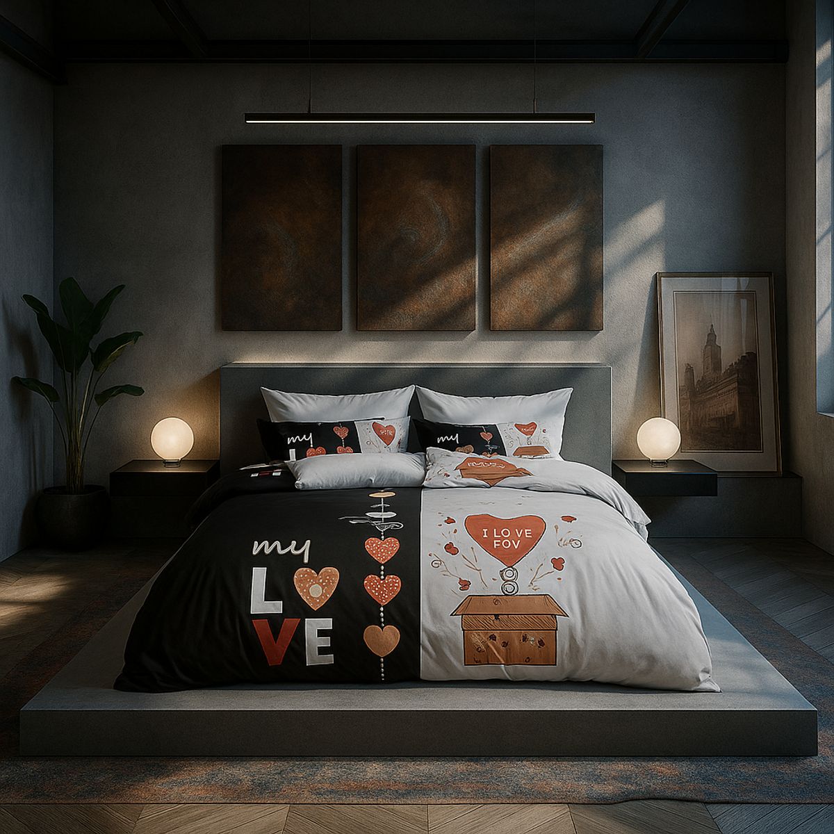 ARMONIA - Set de sábanas Queen para cama de 2 plazas diseño My Love modelo 638