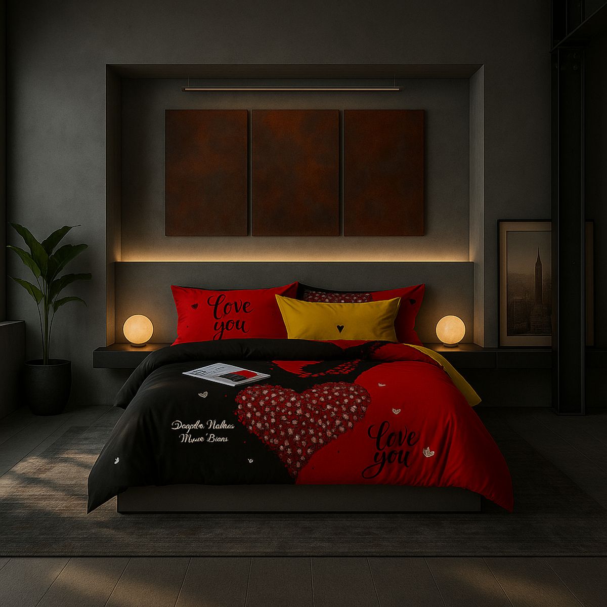 ARMONIA - Ropa de cama cama King de 25 plazas diseño Corazón Rojo modelo 620