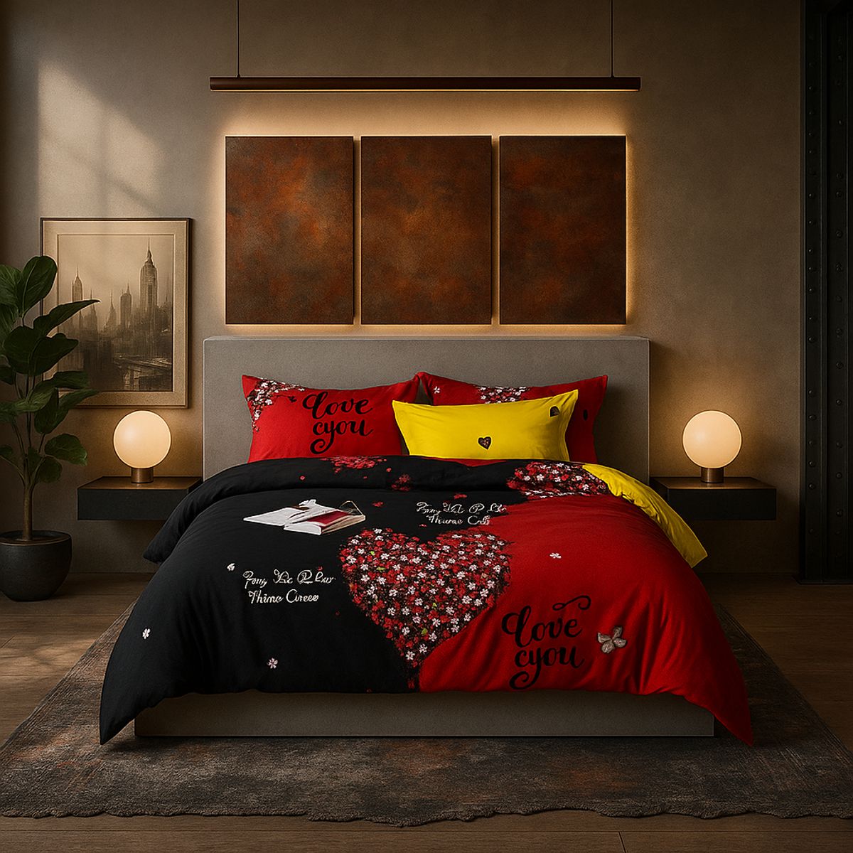 ARMONIA - Set de sábanas 25 plazas King diseño Corazón Rojo modelo 620