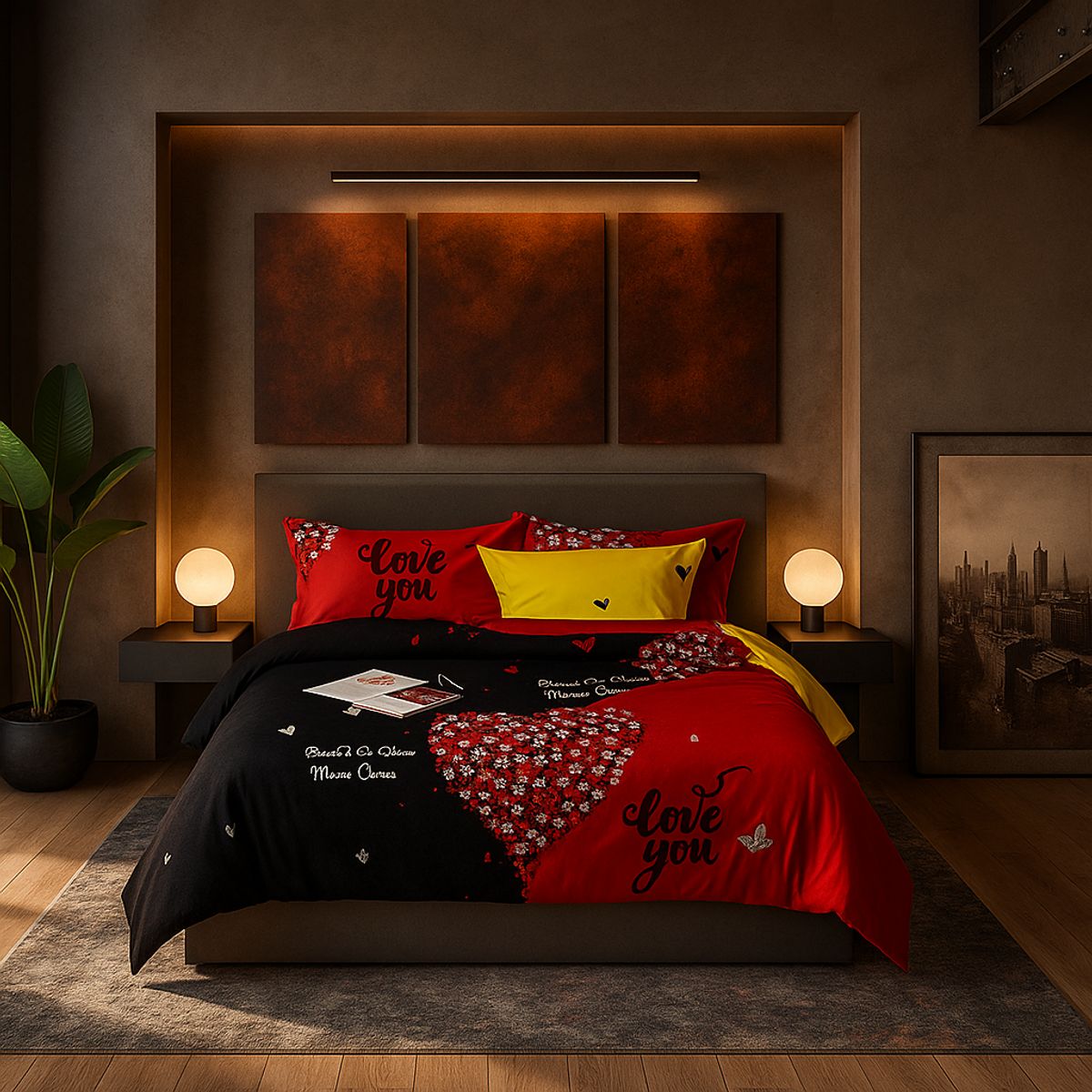 ARMONIA - Set de sábanas 25 plazas King diseño Corazón Rojo modelo 620