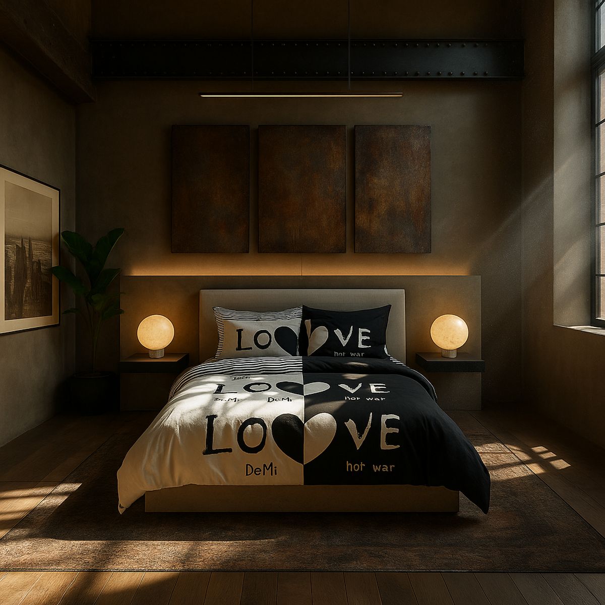 ARMONIA - Ropa de cama 2 plazas Queen diseño Love Black modelo 624