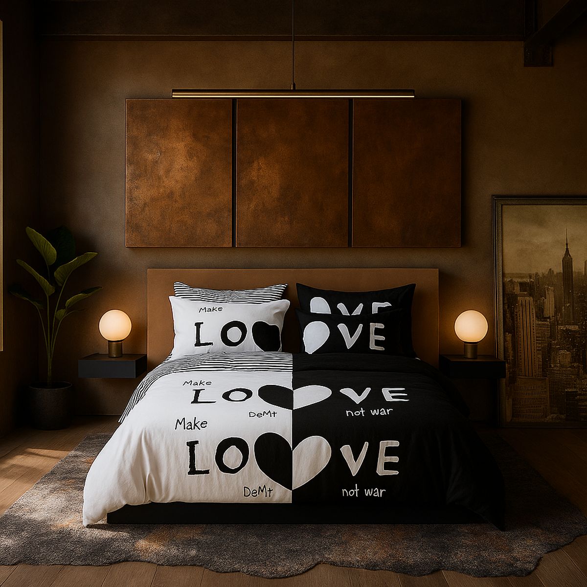 ARMONIA - Ropa de cama 2 plazas Queen diseño Love Black modelo 624