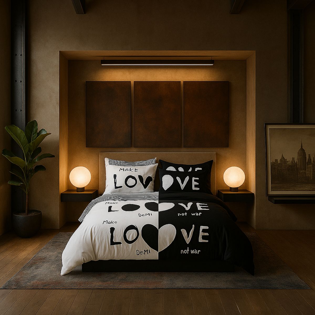 ARMONIA - Ropa de cama 2 plazas Queen diseño Love Black modelo 624