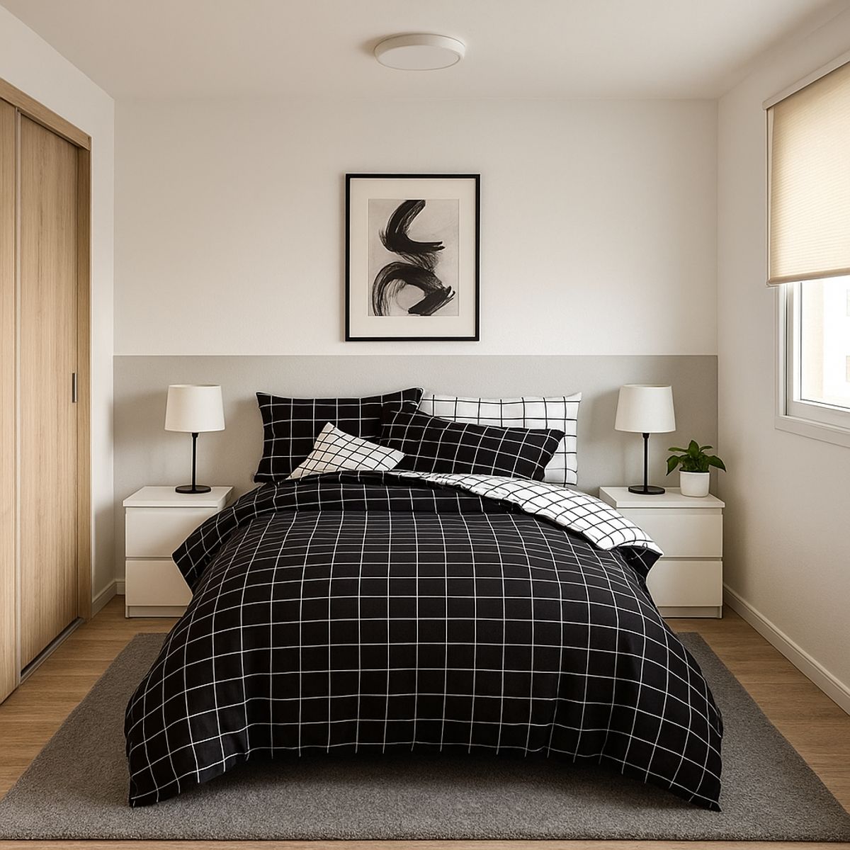 ARMONIA - Set de sábanas King 25 plazas diseño Queen Cuadrícula modelo 623