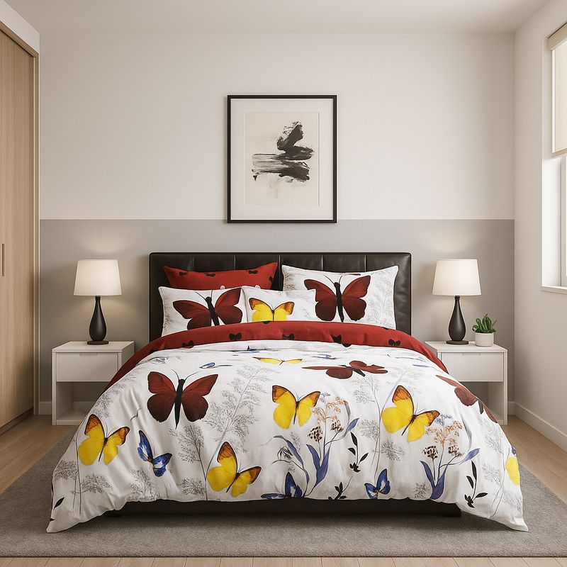 ARMONIA - Juego sabanas Queen 2 plazas diseño Mariposas Colores modelo 644