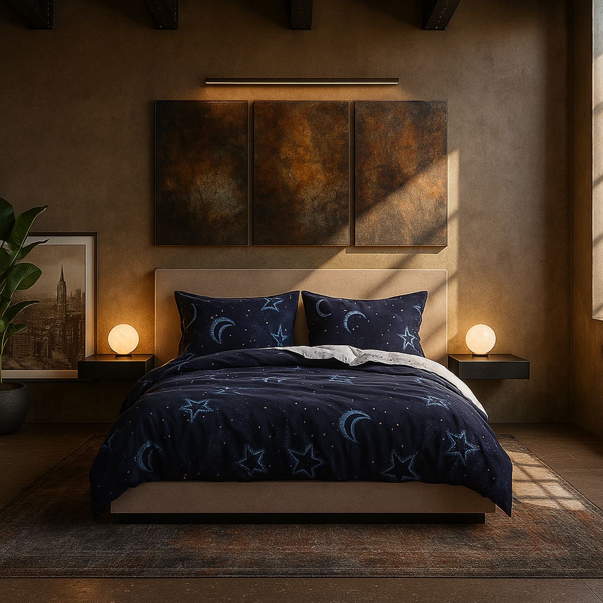 ARMONIA - Ropa de cama King 25 plazas diseño Luna y Estrellas modelo 634