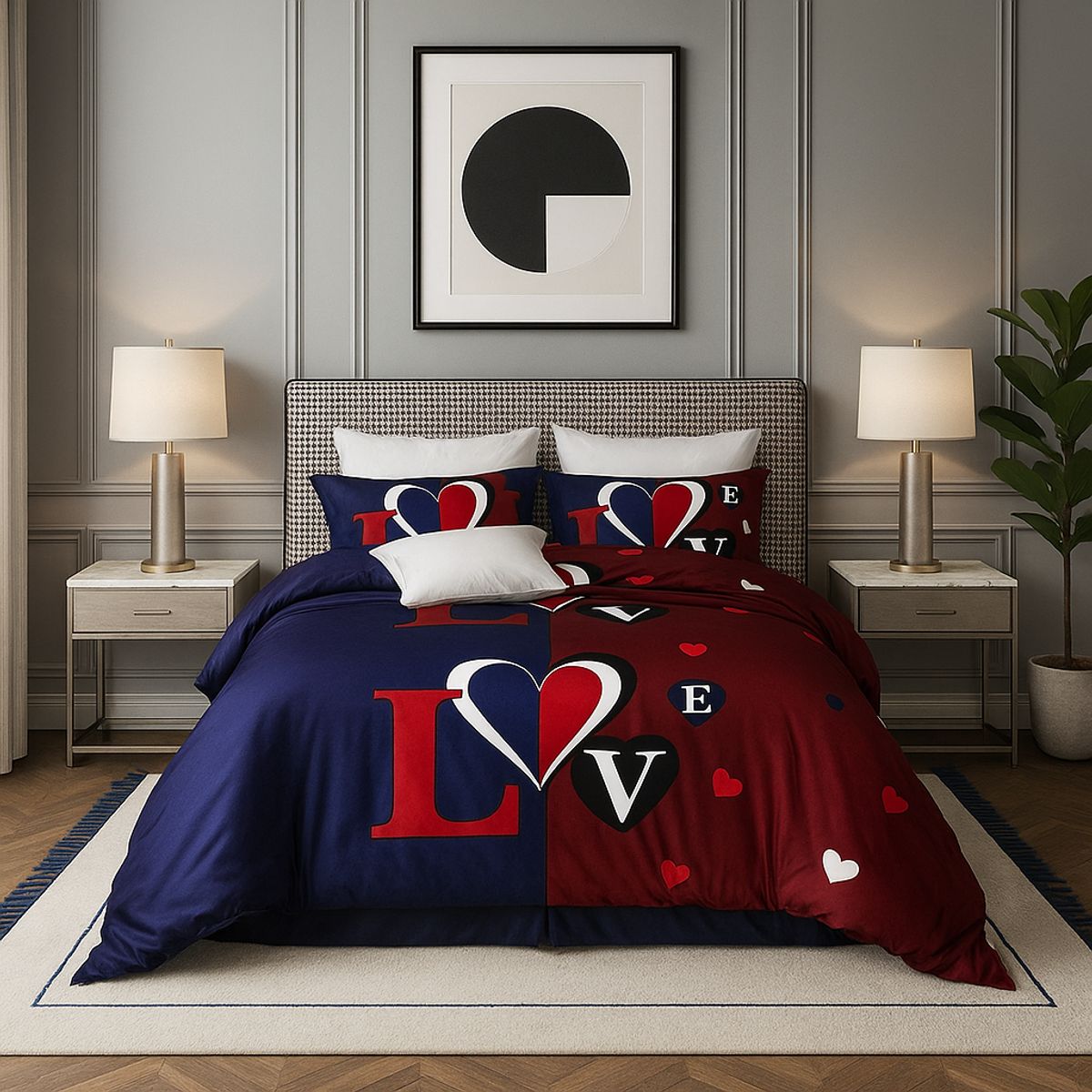 ARMONIA - Juego de cama Queen 2 plazas diseño Love Red modelo 627