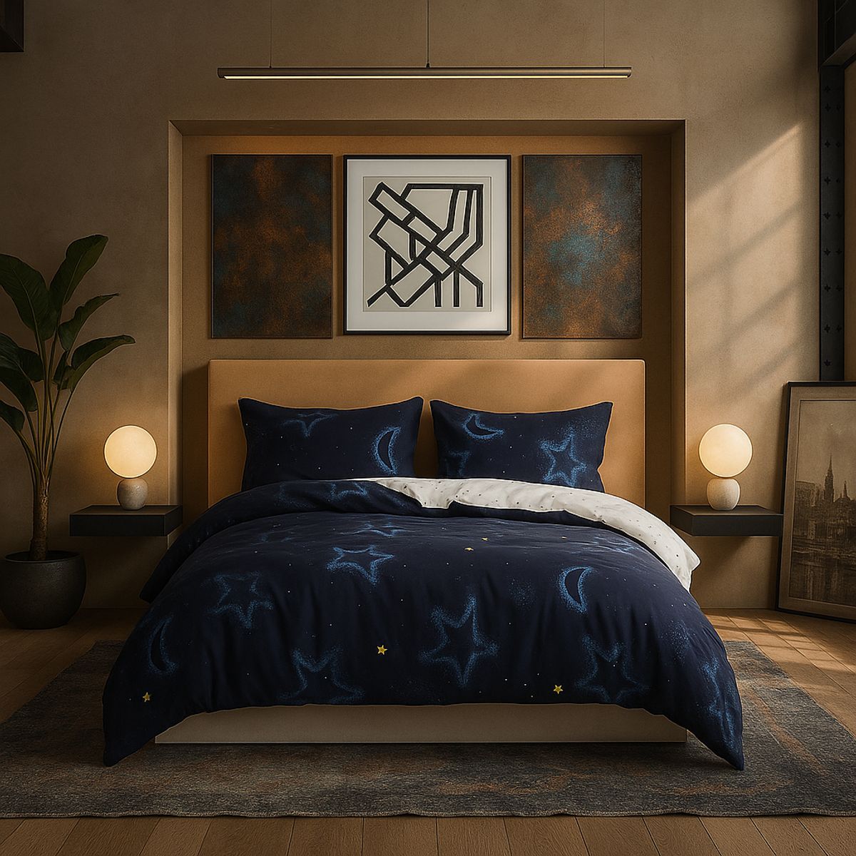 ARMONIA - Juego de cama 25 plazas King diseño Luna y Estrellas modelo 634