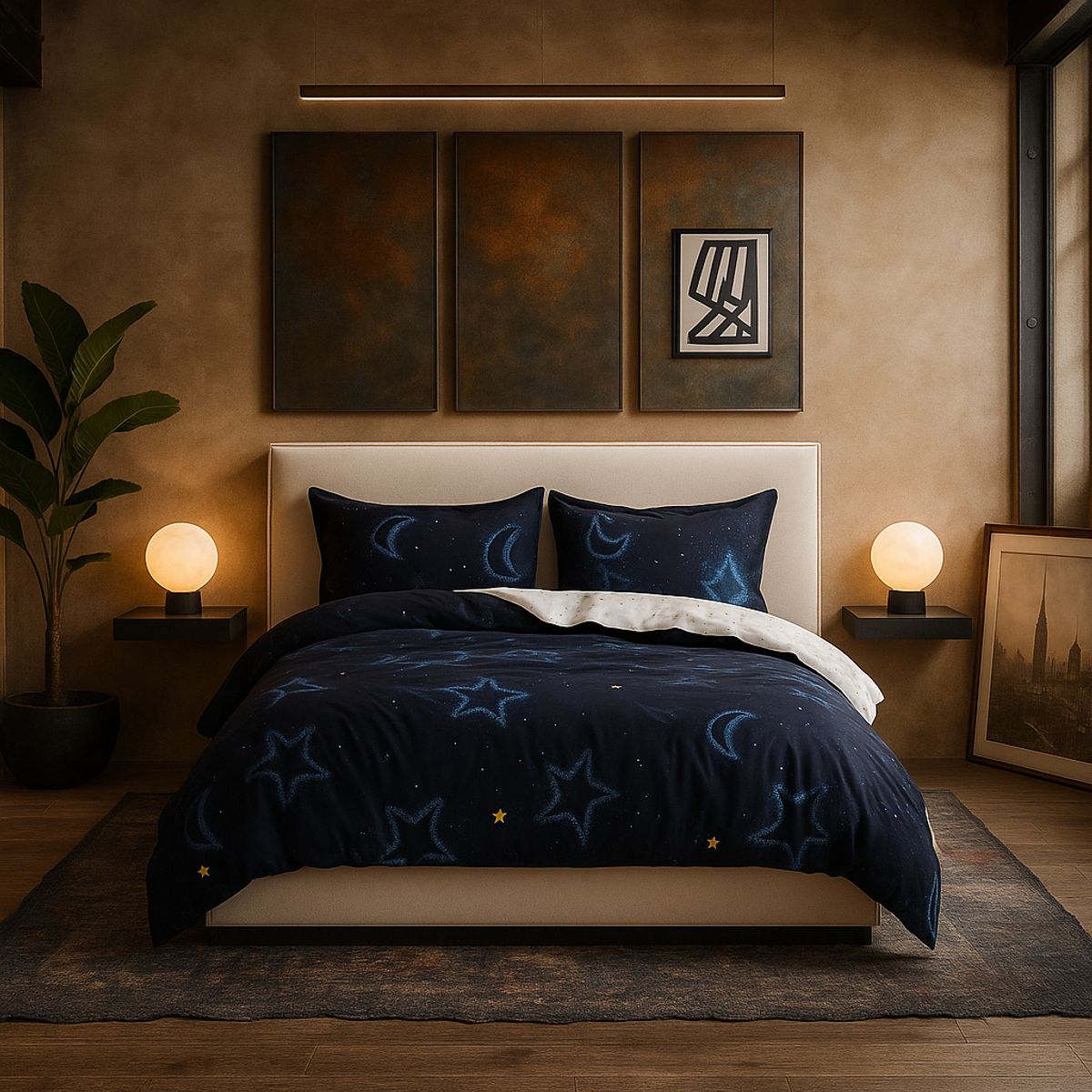 ARMONIA - Juego sabanas cama King de 25 plazas diseño Luna y Estrellas 634