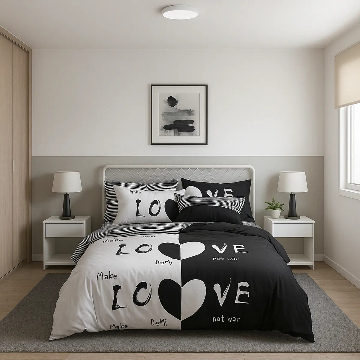 ARMONIA - Juego sabanas King 25 plazas diseño Love Black modelo 624