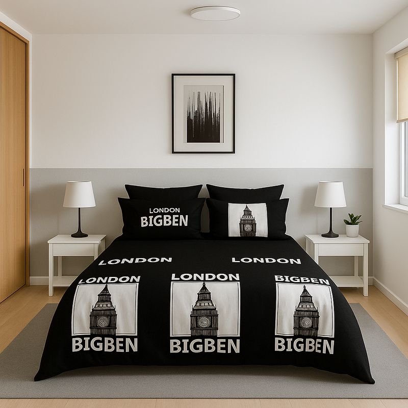 ARMONIA - Juego sabanas Queen 2 plazas diseño London Big Ben modelo 628