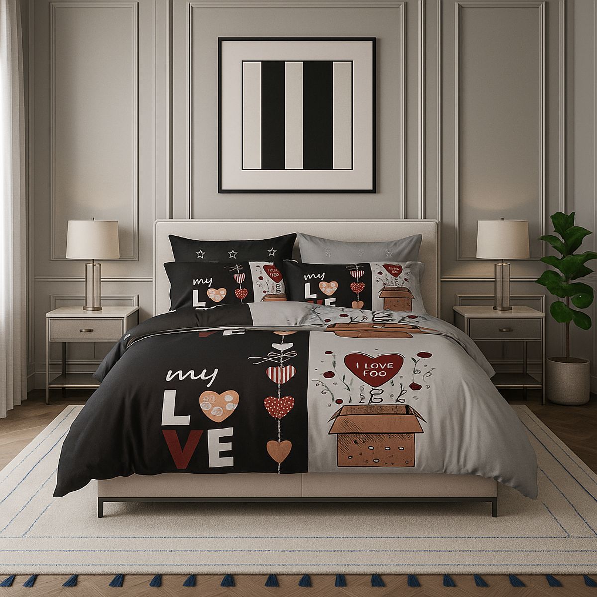 ARMONIA - Juego de cama King 25 plazas diseño My Love modelo 638