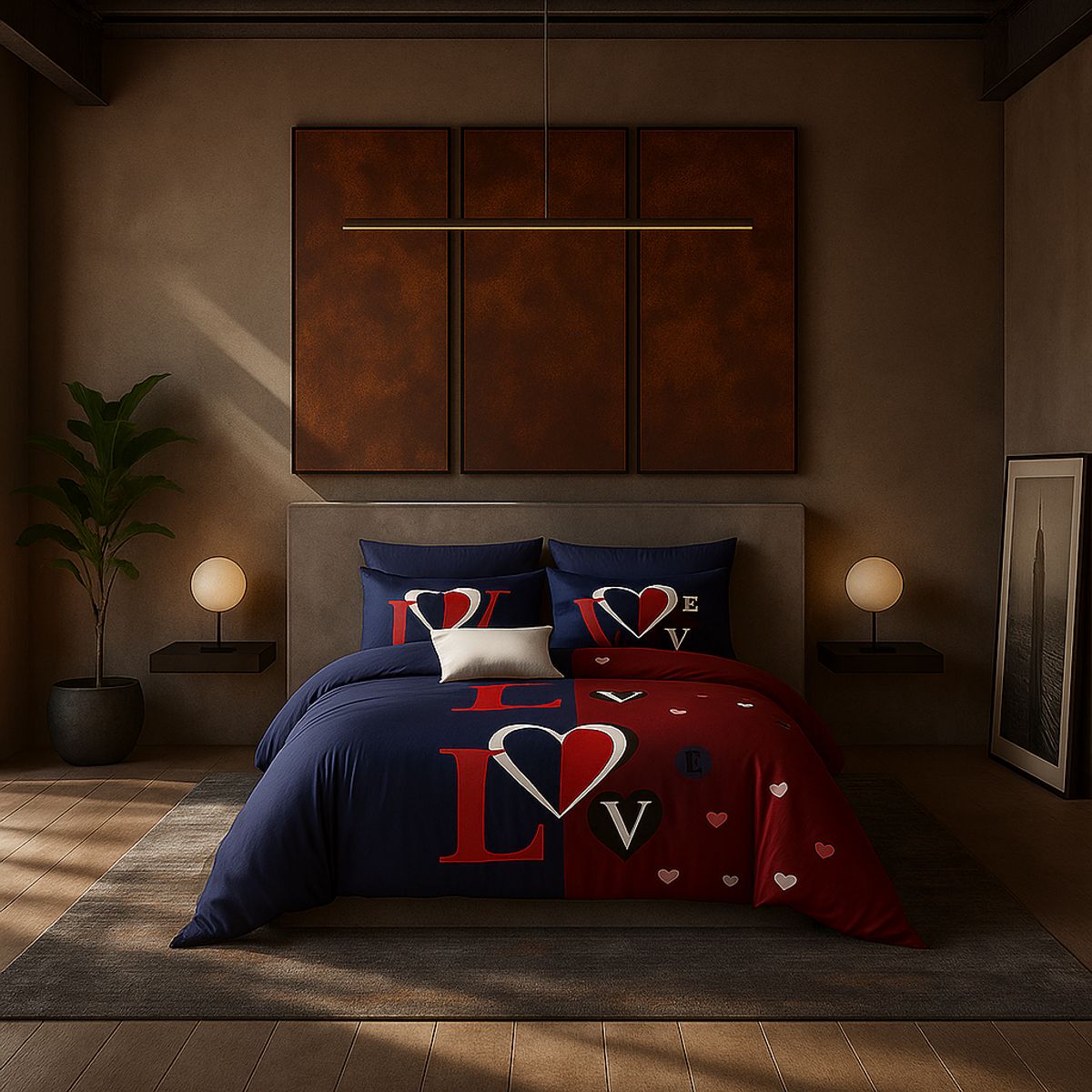 ARMONIA - Juego de cama 2 plazas Queen diseño Love Red modelo 627