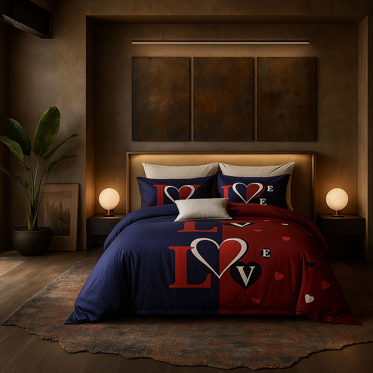 ARMONIA - Juego sabanas 25 plazas King diseño Love Red modelo 627