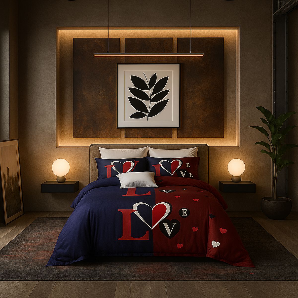 ARMONIA - Juego de cama 25 plazas King diseño Love Red modelo 627