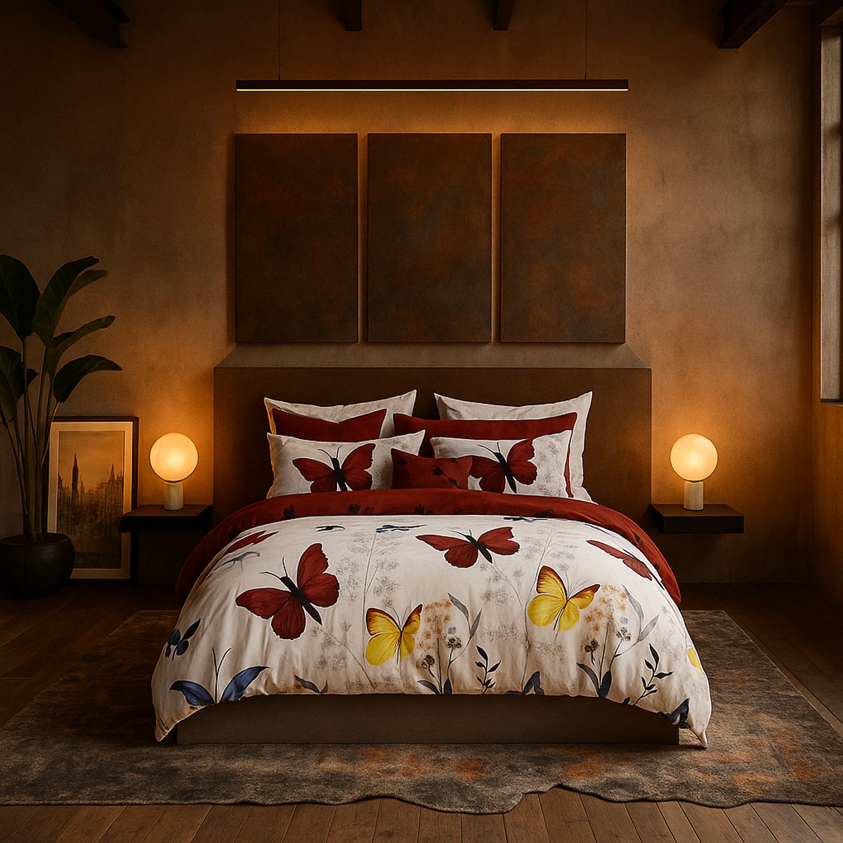 ARMONIA - Juego de sábanas cama King de 25 plazas diseño Mariposas Colores 644