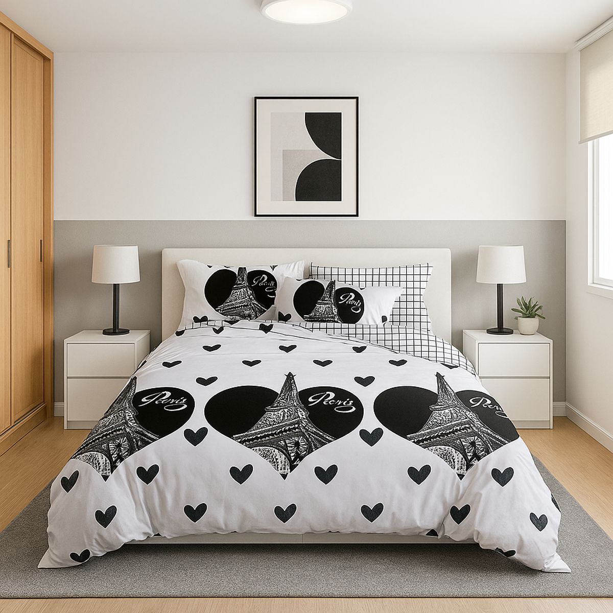 ARMONIA - Juego de sábanas Queen 2 plazas diseño Torre Paris modelo 633