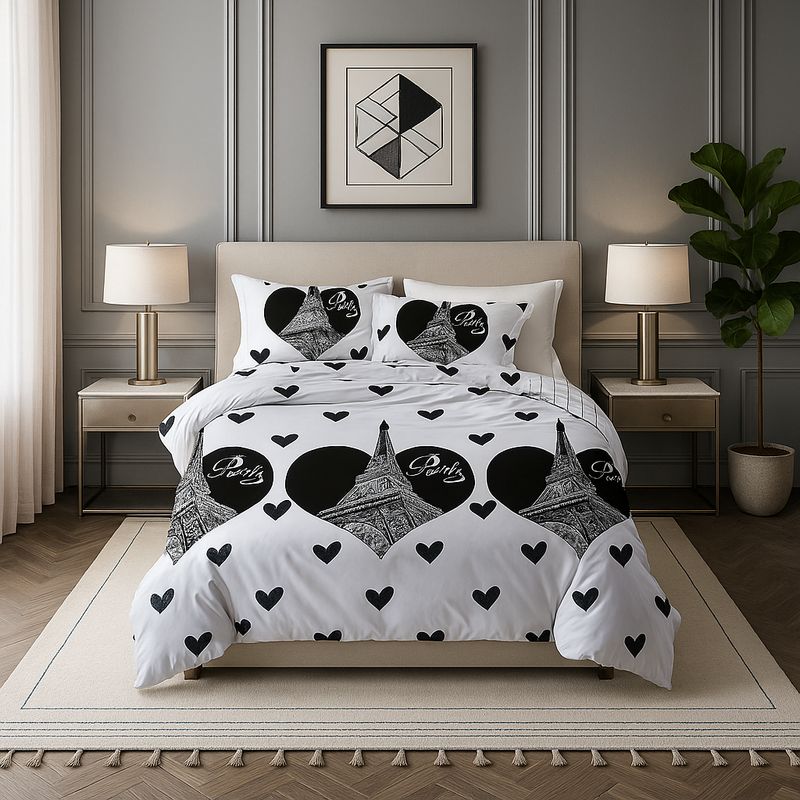 ARMONIA - Juego de cama Queen 2 plazas diseño Torre Paris modelo 633