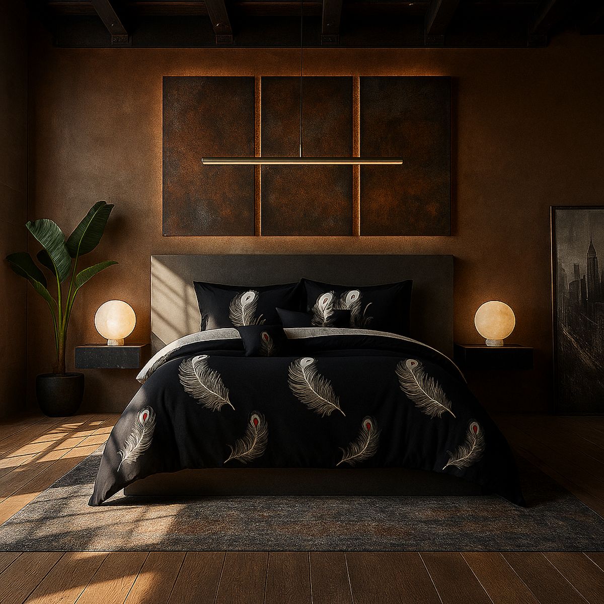 ARMONIA - Juego de sábanas 25 plazas King diseño Plumas Black modelo 630
