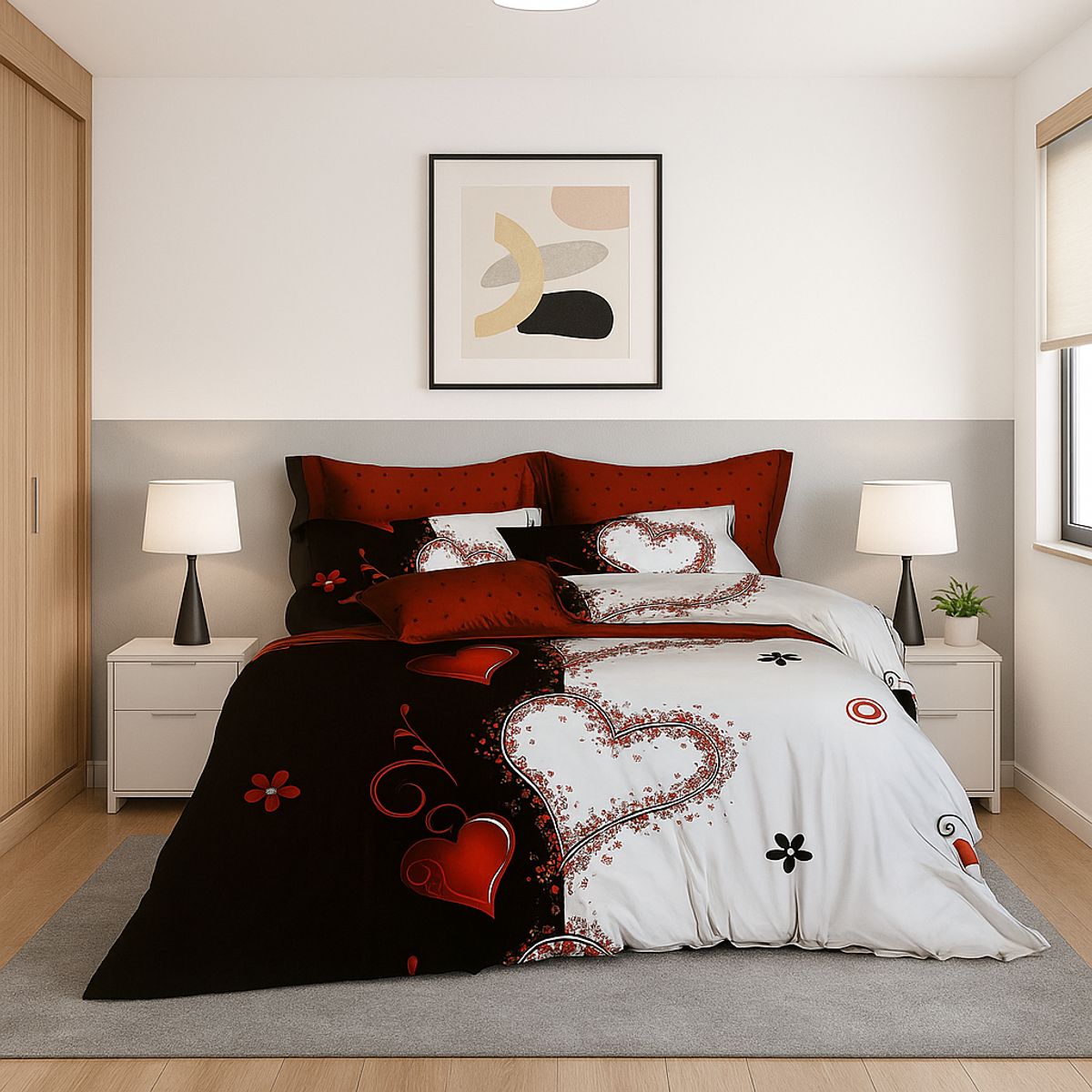 ARMONIA - Juego de sábanas Queen 2 plazas diseño Corazones modelo 635