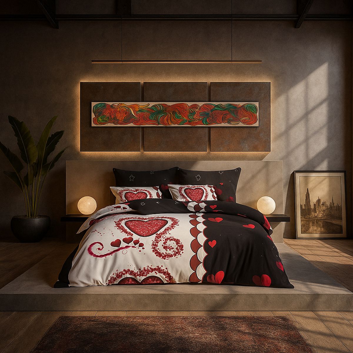 ARMONIA - Juego de cama Queen 2 plazas diseño Corazon modelo 637