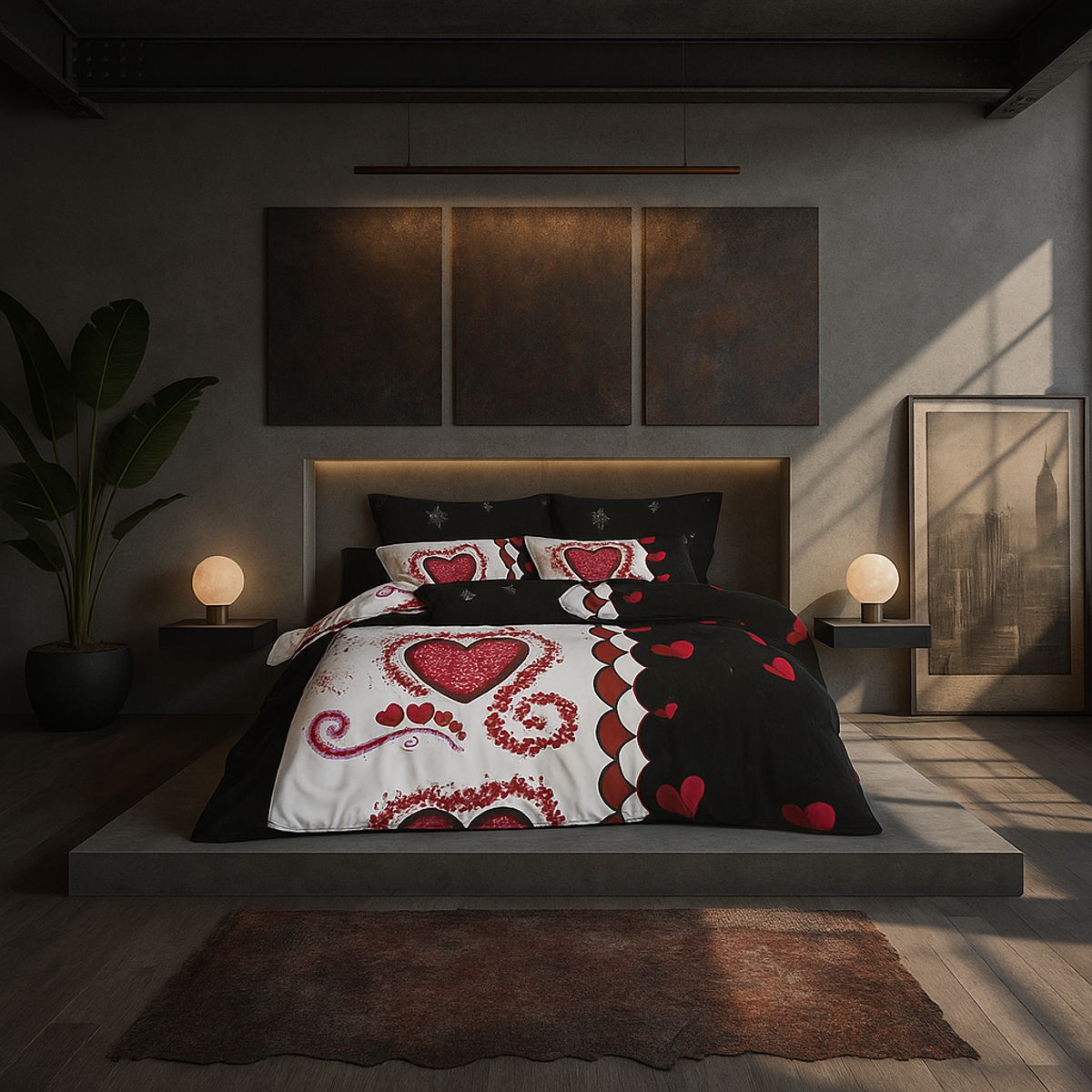 ARMONIA - Juego de cama 2 plazas Queen diseño Corazon modelo 637