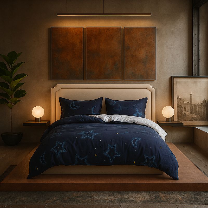 ARMONIA - Ropa de cama 25 plazas King diseño Luna y Estrellas modelo 634