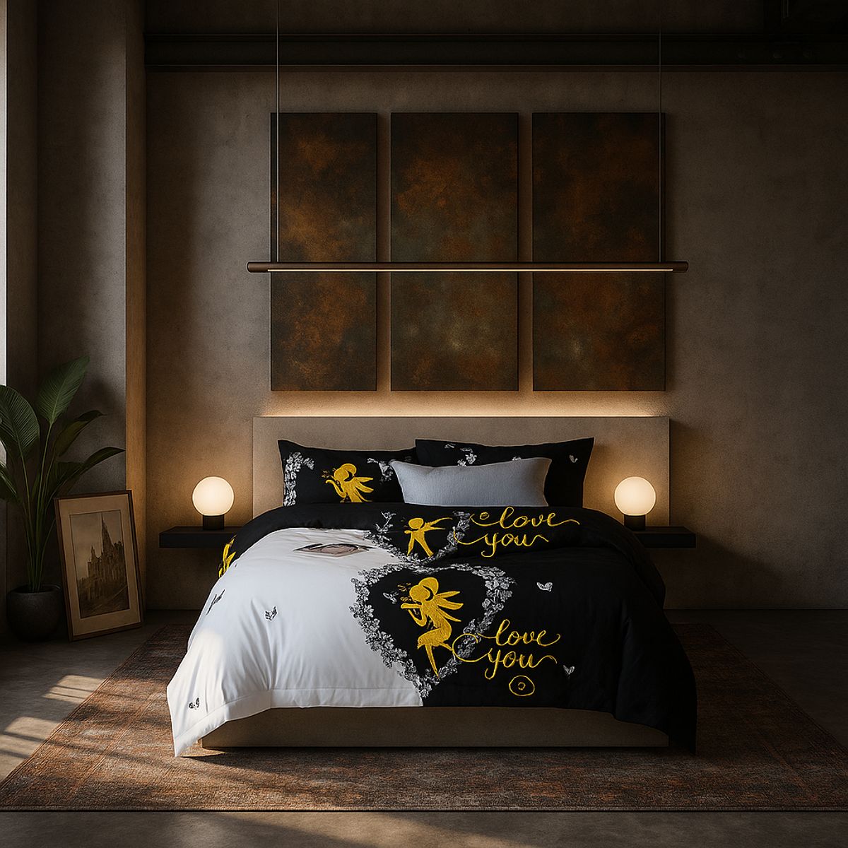 ARMONIA - Set de sábanas cama Queen de 2 plazas diseño Love You modelo 641