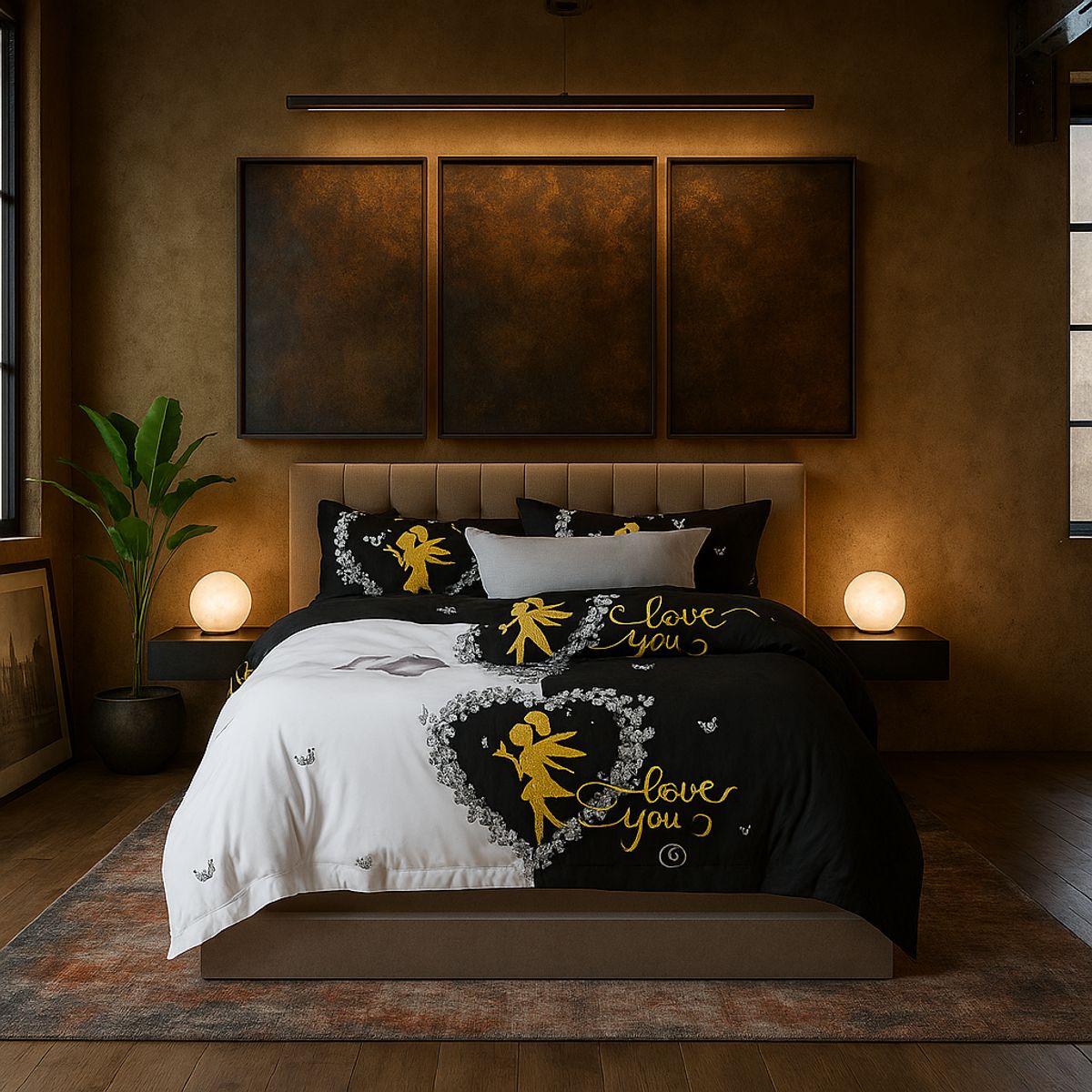 ARMONIA - Juego de cama cama Queen de 2 plazas diseño Love You modelo 641