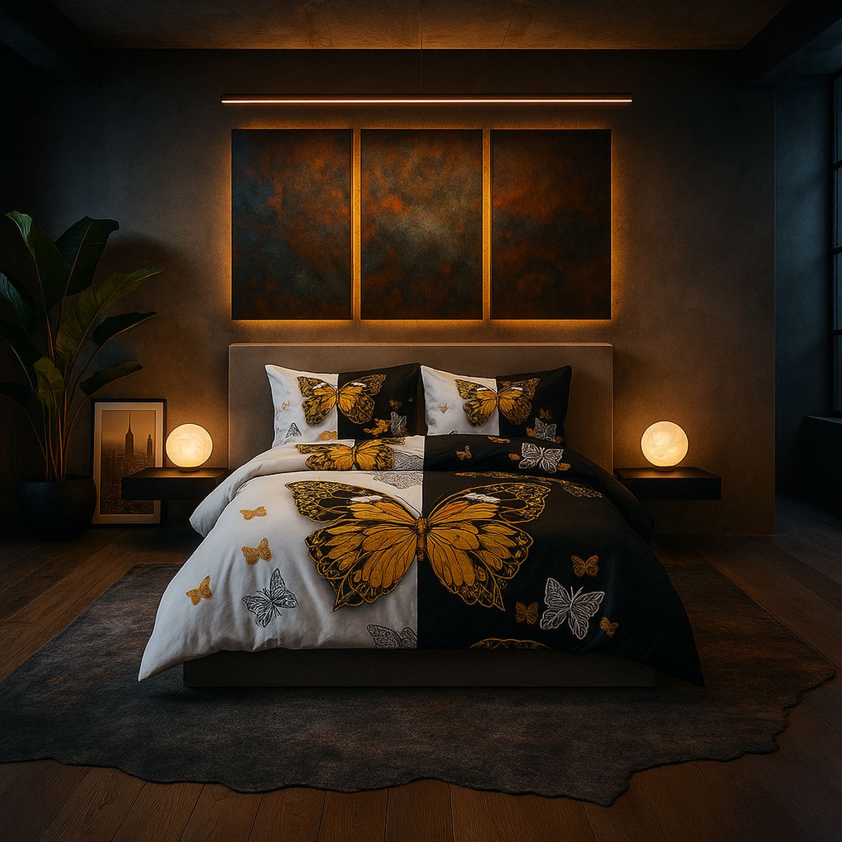 ARMONIA - Juego de sábanas cama Queen de 2 plazas diseño Mariposas modelo 639