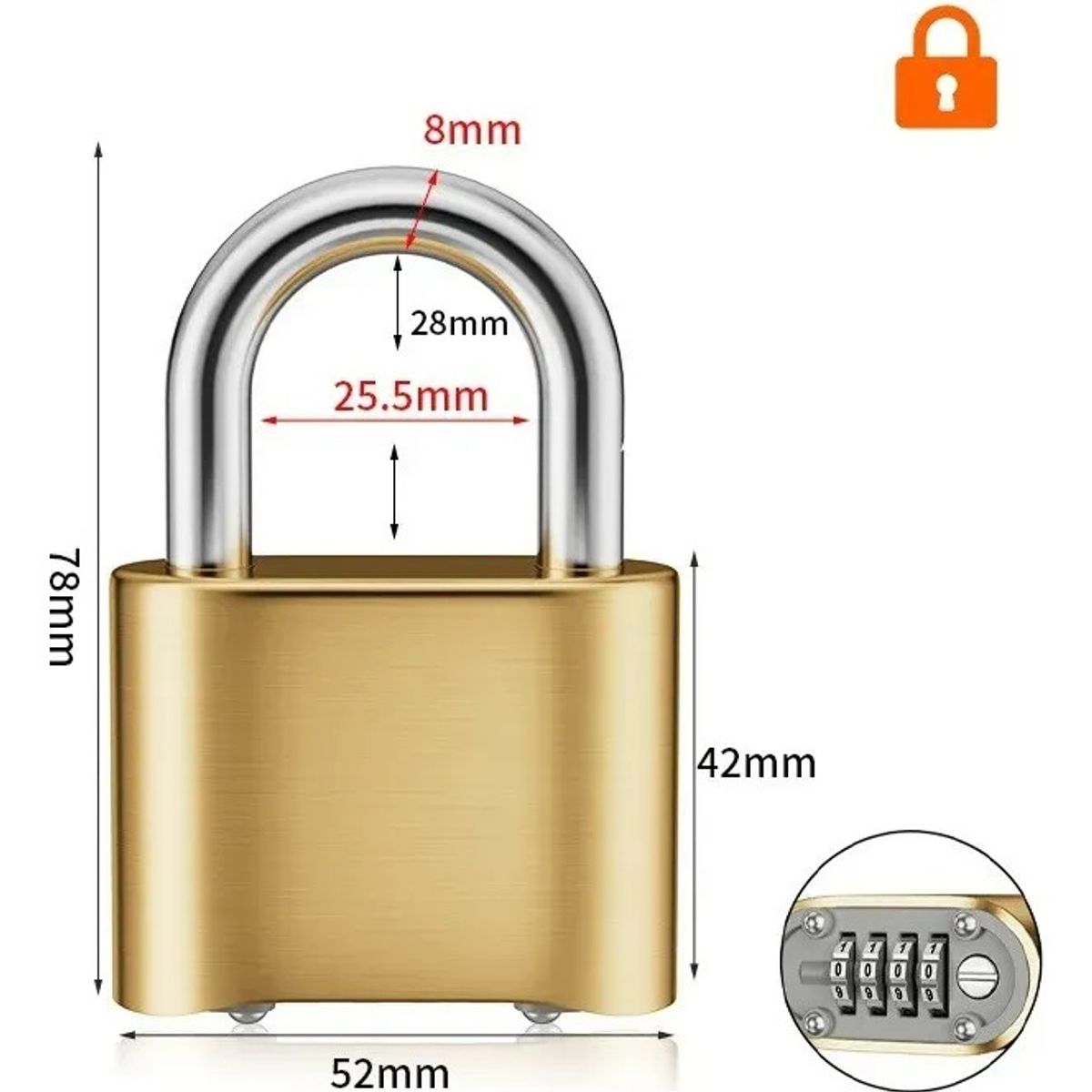 GENERICO - Candado Clave Inoxidable 4 Dígitos Exterior Waterproof 78mm