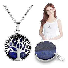 GENERICO - Collar Lapislázuli Arbol De La Vida Raices Cadena Bañado en plata