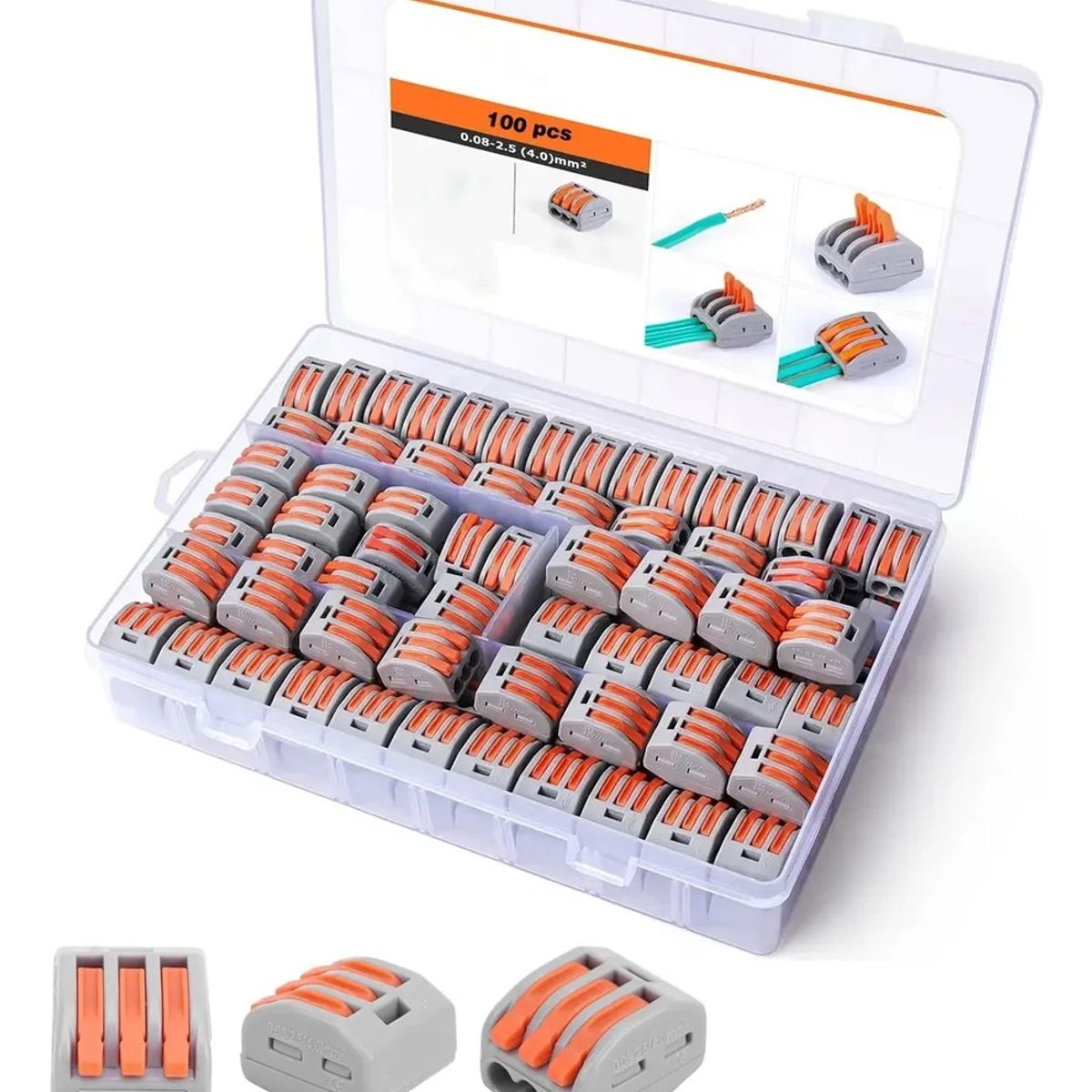 GENERICO - Set 100 Conectores Eléctrico Rápido Tipo Wago 3 Entradas