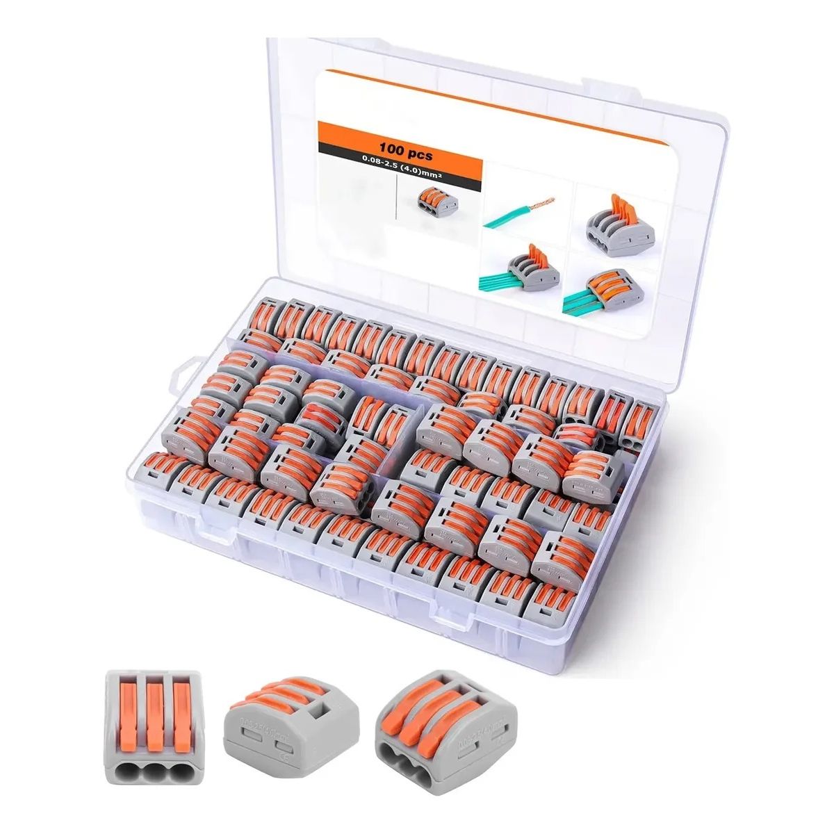 GENERICO - Set 100 Conectores Eléctrico Rápido Tipo Wago 3 Entradas