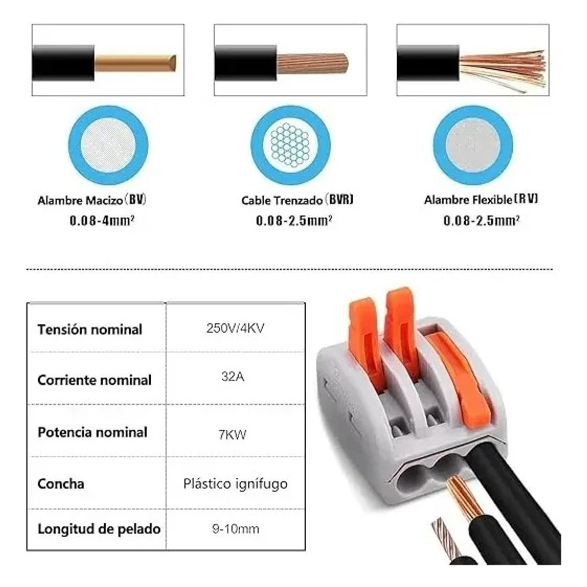 GENERICO - Set 100 Conectores Eléctrico Rápido Tipo Wago 3 Entradas