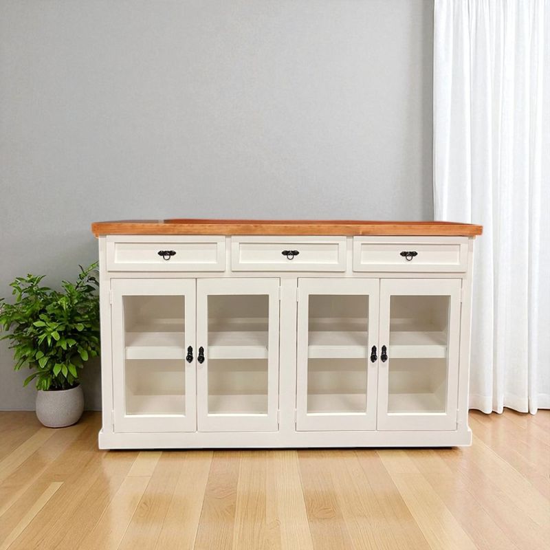 GENERICO - Buffet de madera y vidrio Idan 150x40x90 color Blanco cubierta Canela