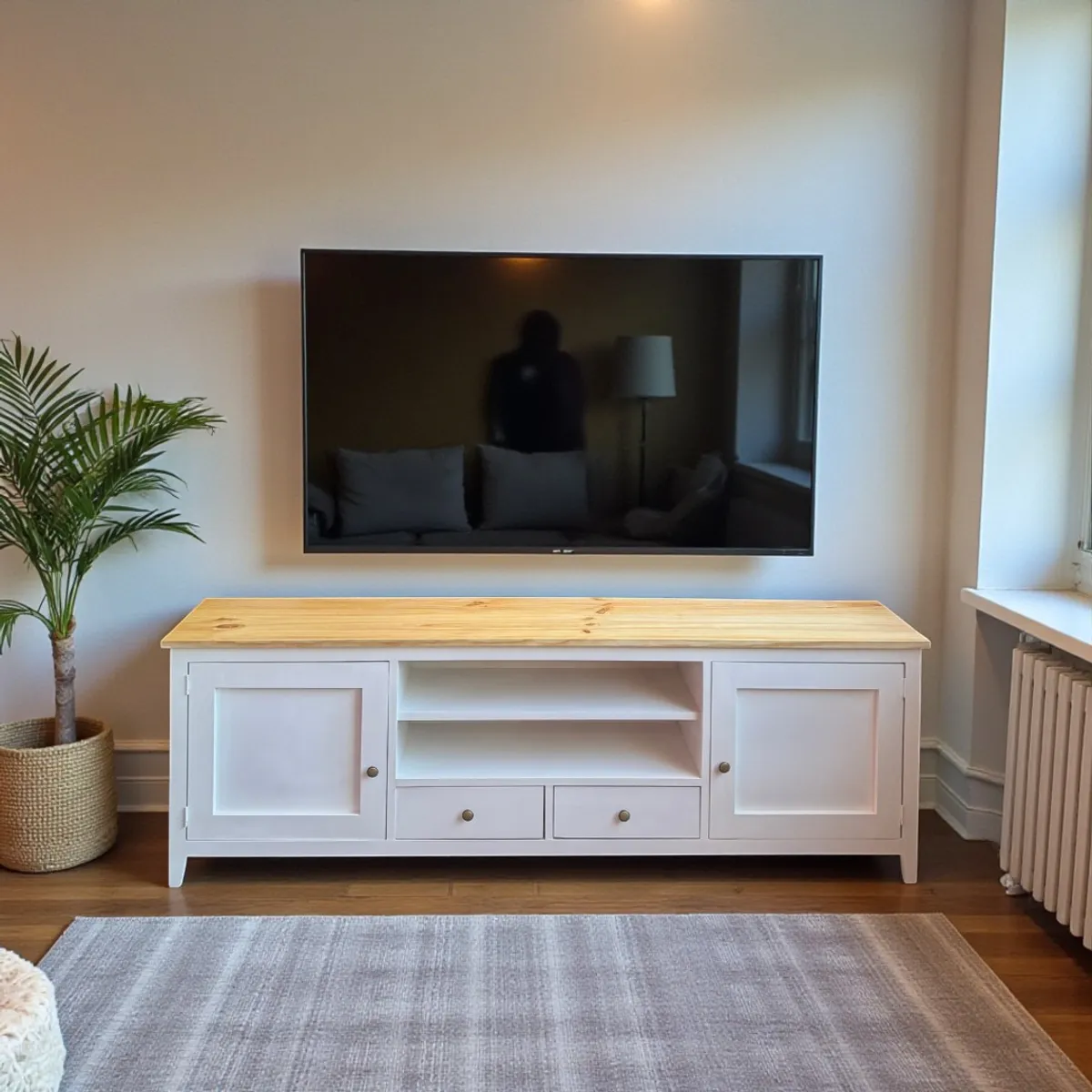 GENERICO - Rack de tv de madera 180x40x65 color Blanco cubierta Natural