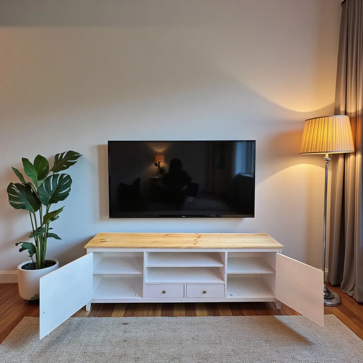 GENERICO - Rack de tv de madera 180x40x65 color Blanco cubierta Natural