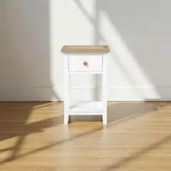 GENERICO - Velador de madera 1 Cajon 40x35x65 color Blanco cubierta Natural
