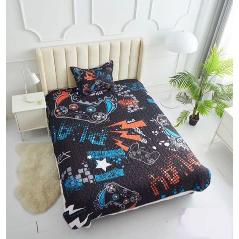 GENERICO - CUBRECAMA QUILT DE VERANO DISEÑO MANDOS GAMER 1.5 PLAZA WYM