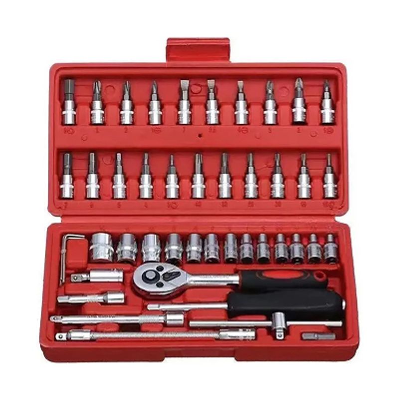 GENERICO - Set Caja Juego Herramienta Dados 46 Piezas Acero Carbono 1/4