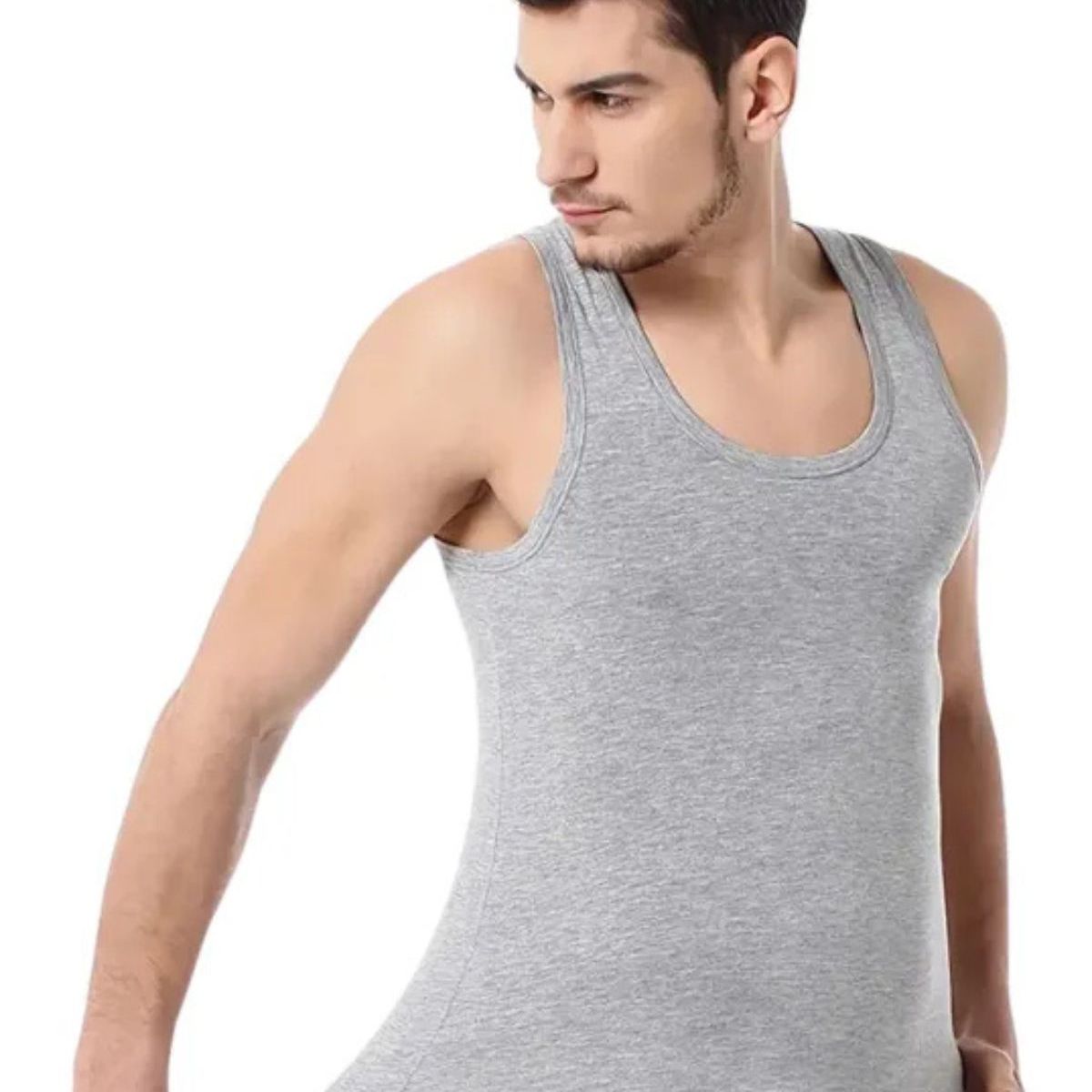 LOOK SHOP - Pack 3 Camisetas Algodón Sin Manga , Negra, Gris Blanco. 045