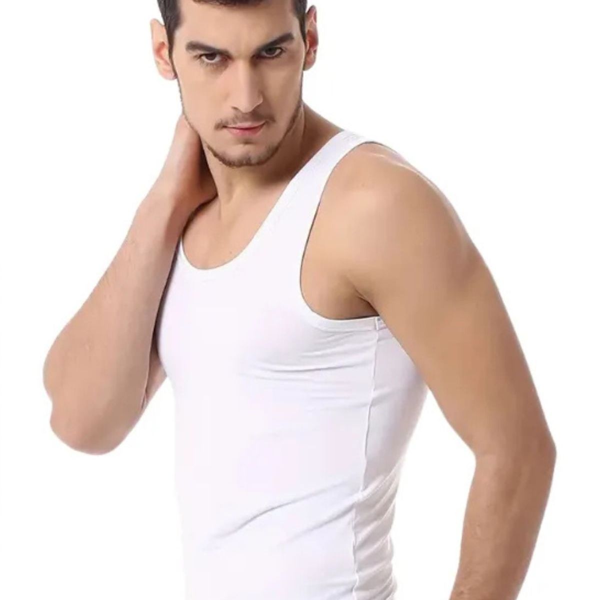 LOOK SHOP - Pack 3 Camisetas Algodón Sin Manga , Negra, Gris Blanco. 045