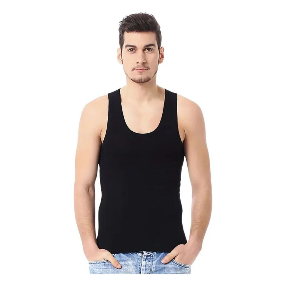 LOOK SHOP - Pack 3 Camisetas Algodón Sin Manga , Negra, Gris Blanco. 045