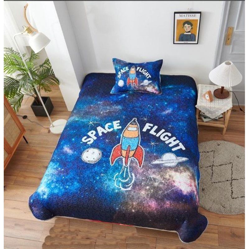 GENERICO - CUBRECAMA QUILT DE VERANO DISEÑO NAVE ESPACIAL 1.5 PLAZA WYM