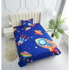 GENERICO - CUBRECAMA QUILT DE VERANO DISEÑO NAVES ESPACIALES 1.5 PLAZA WYM