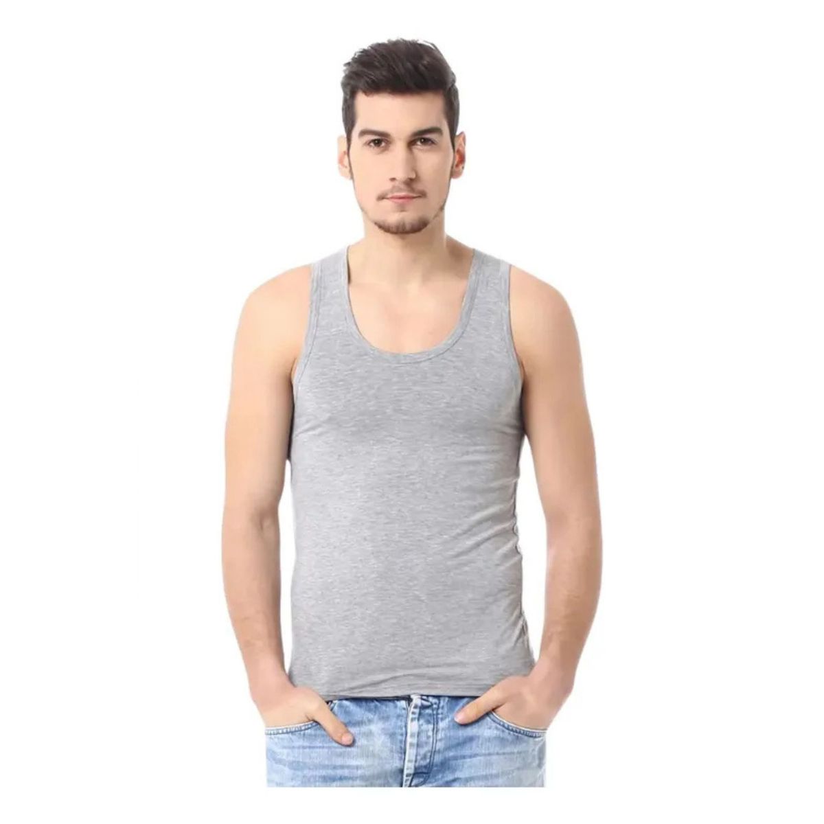 LOOK SHOP - Pack 3 Camisetas Algodón Sin Manga , Negra, Gris Blanco. 045